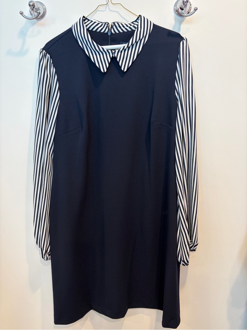 Tommy Hilfiger Navy Shift Dress with White-and-Navy Striped Sleeves